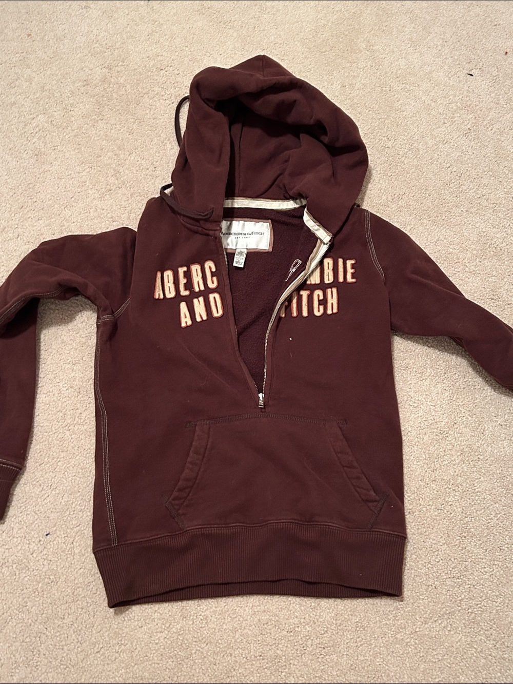 Abercrombie & Fitch Men's Zip Pullover Hoodie - Maroon